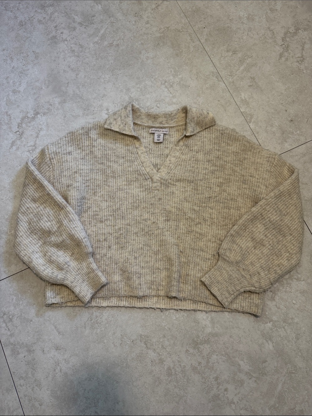 V-Neck Collared Sweater in Oatmeal